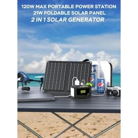 MARBERO 88.8Wh Solar Generator with 21W Solar Panel Included Portable Power Station 80W 110V 120W Max for Camping Outdoor Hiking Fishing Emergency