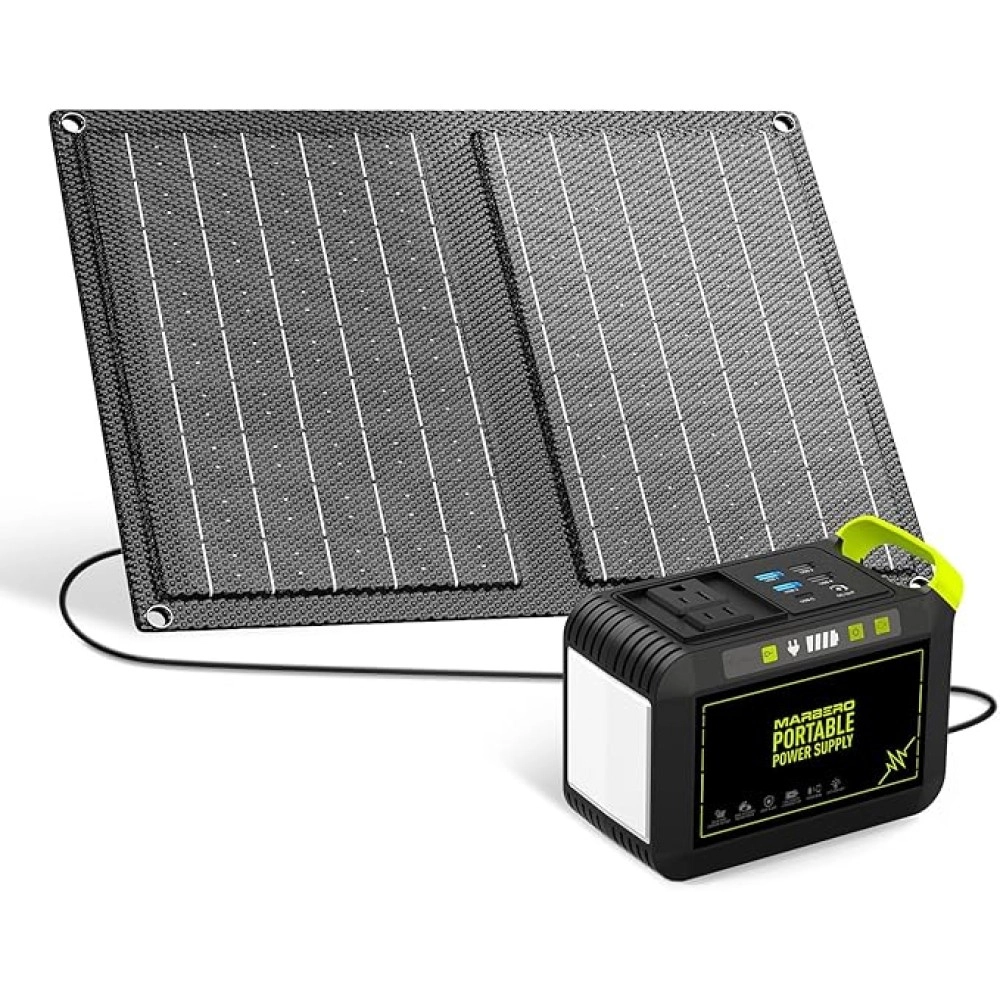 MARBERO 88.8Wh Solar Generator with 21W Solar Panel Included Portable Power Station 80W 110V 120W Max for Camping Outdoor Hiking Fishing Emergency